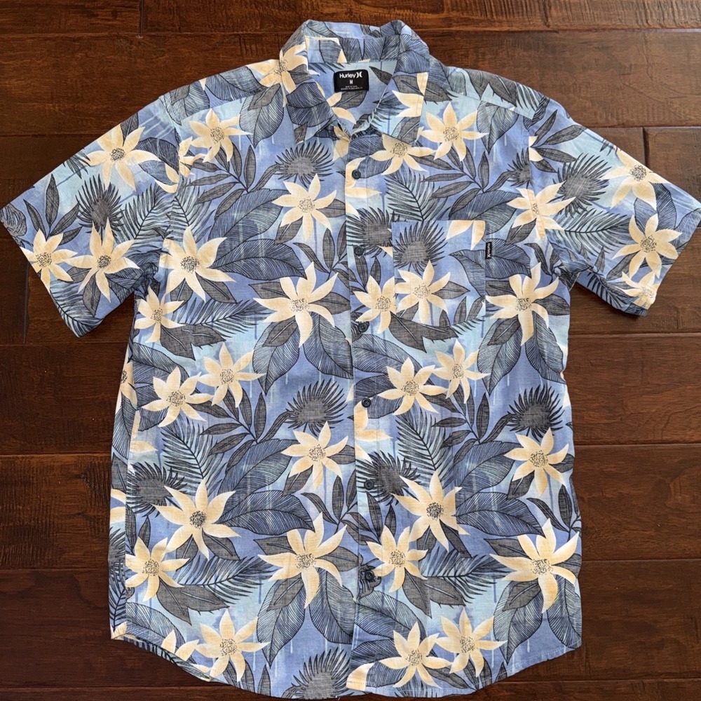 Hurley Mens Size Medium One and Only Lido Stretch Shirt Short Sleeve Blue Floral